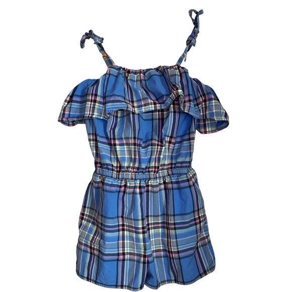 Tea Collection Girls 16 Blue Plaid Cotton Romper Jumpsuit Summer Outfit - Picture 1 of 6